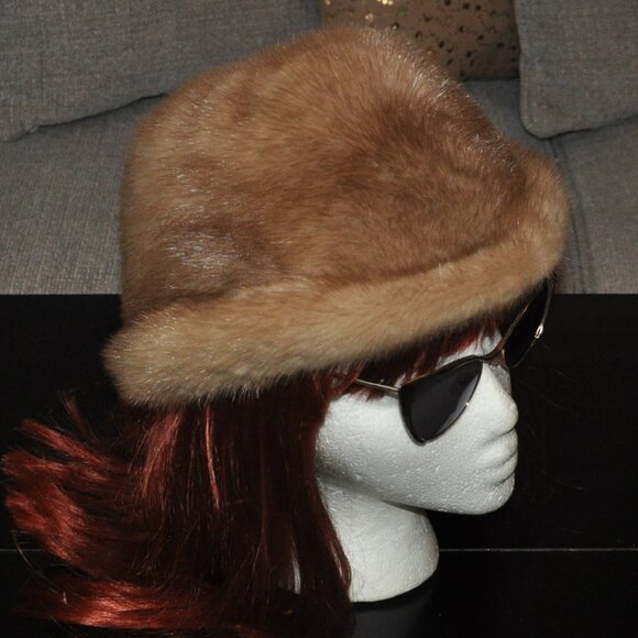 Vintage Blonde Mink Fur Bowler Derby Brim Winter Hat Cap - Picture 3 of 12